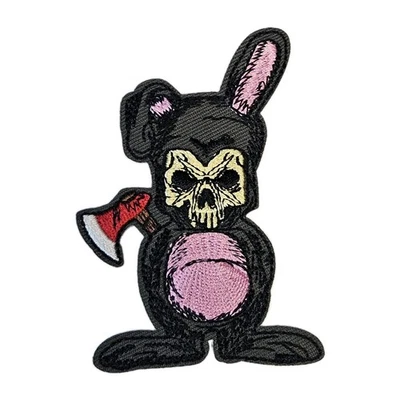 Black Horror Bunny Rabbit Embroidered Iron On Patch 3.25" x 2.25" IO3 - Image 1 of 4