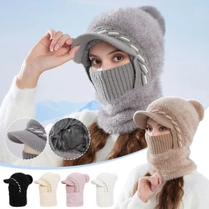 Cappello donna invernale lavorato a maglia sciarpa maschera protezione orecchie berretto outdoor ciclismo sci - Foto 1 di 36