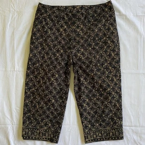 Lauren Ralph Lauren Capri Pants Size 16W Tahiti Black Tan Print Wide Leg Cotton - Picture 1 of 22
