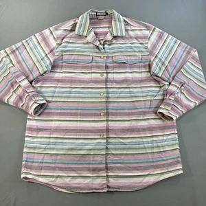 Camisa tallada con volantes para mujer talla grande multicolor a rayas manga larga abotonada - Imagen 1 de 5