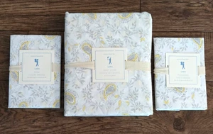NEW TWIN Pottery Barn Kids LARA Paisley Gray Yellow Duvet Cover Sham Pillowcase - Picture 1 of 12