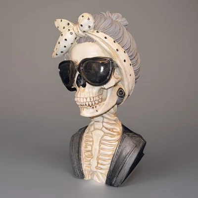 Halloween Resin Skeleton Woman Bust With Polka Dot Headband Sunglasses Bun - Image 1 of 4