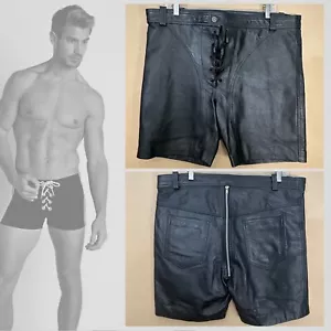 Pantalones Cortos de Cuero con Cordones de Fútbol 40" Cintura 7.5" Entrepierna Suavemente Usados Cremallera Trasera - Imagen 1 de 4