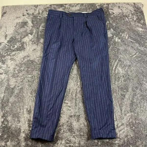 Brunello Cucinelli Leisure Fit Pants Cuffed Blue Striped Virgin Wool (36X28.5) - Picture 1 of 13