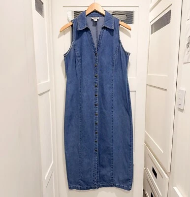 Vtg Robbie Bee Maxi Dress 90s 100% Cotton Jean Button Natural Fibers Boho Duster - Image 1 of 4