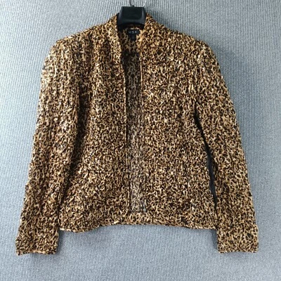 MSK Jacket Womens Large Bronze Animal Print Crinkle Sequins Full Zip Long Sleeve - Image 1 of 4