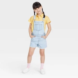 Girls' Jean Shortalls - Cat & Jack Light Wash XXL (18), Light Blue - Picture 1 of 2