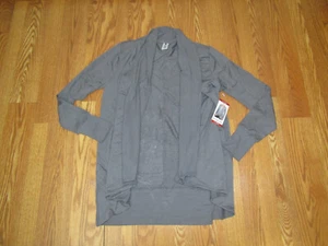 NWT Womens ACTIVE LIFE Gray Silver Bells Drape Open Front Thumb Holes Cardigan S - Picture 1 of 2