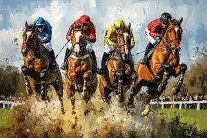 Horse Racing Canvas Picture Print Wall Art - Picture 1 of 3