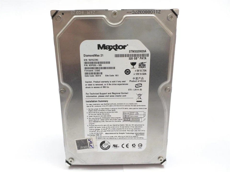 Maxtor DiamondMax 21 STM3320820A 320GB 3.5" IDE Hard Drive - Image 1 of 1