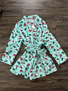 Sanrio Hello Kitty Plush Short Belted Robe Christmas Blue Green Women's Size 2XL - Picture 1 of 15