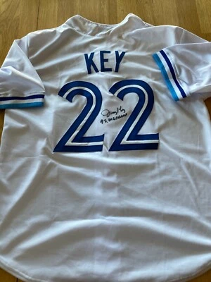 Camiseta firmada por Jimmy Key de Blue Jays con inscripción 92 WS Champs WCOA  Foto 1 de 4