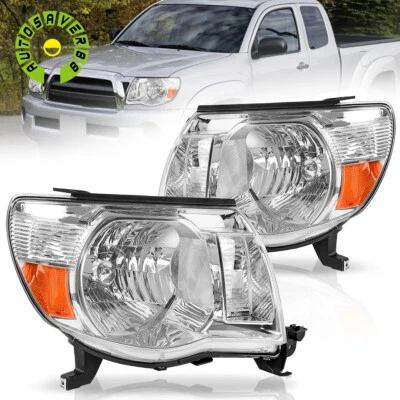 Headlights For 2005-2011 Toyota Tacoma Headlamps 05-11 Chrome Housing Left+Right - Image 1 of 4