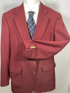 Vtg Stafford Blazer Jacket Mens 42L Burgundy Gold Button Wool American Craftsman - Picture 1 of 19
