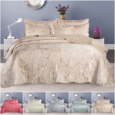 Embroidered Bedding Set Quilted Bedspread Throw with Pillow Shams Double & King