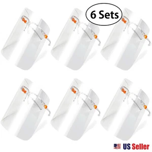 6 SETs of HIGH-QUALITY Safety Face Shield, Clear Anti-Fog Visor, Orange Tab - Picture 1 of 12