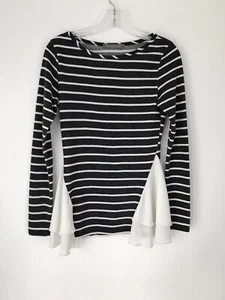 Knit top striped long sleeve gray white women’s fits size small - Picture 1 of 4