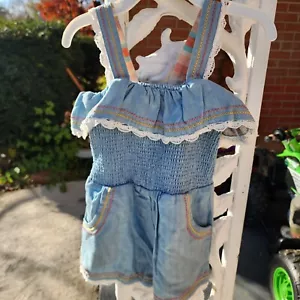NWT Matilda Jane Romper Girls 4 Blue Chambray Ruffles Beachy Boho Play Suit - Picture 1 of 10