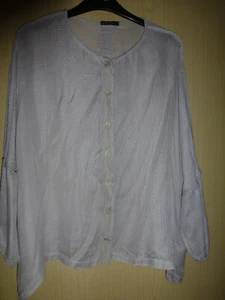 GRIZAS Greige Check Silk Mix Button Down 3/4 Sleeve Blouse Shirt Jacket Size S - Picture 1 of 7