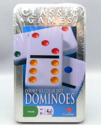 Cardinal Double Six Colour Dot Dominoes Tin Set - (8+) - New & Sealed - Image 1 of 4