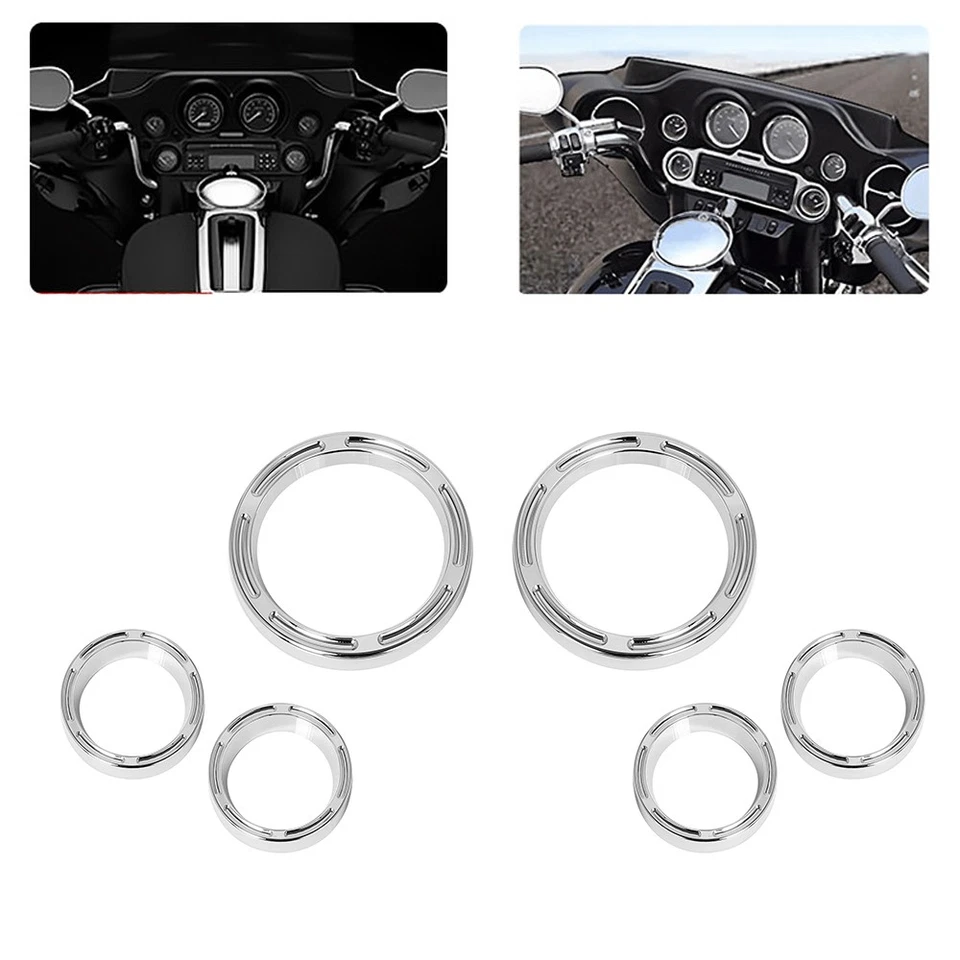 6x Tablero de instrumentos cromado calibre bisel embellecedor cubiertas para 96-13 Harley Street Glide Foto 1 de 4