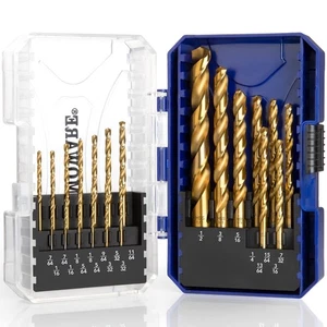 21Pcs Drill Bit Set - Titanium-Coated HSS Twist Drill Bits for Metal, Wood, P... - Picture 1 of 8