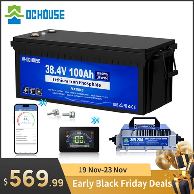 36V 100Ah Lithium Golf Cart Battery Bluetooth Trolling Motor RV with 25A Charger - Image 1 of 4