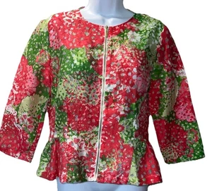 RUBY RD. Linen Blend Pink/Green Semi Sheer Full Zip Top Shacket Jacket Woman’s 6 - Picture 1 of 10