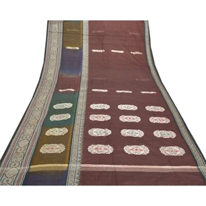 Sanskriti Vintage Dark Red Sarees Blend Silk Handwoven Sari Premium 5 Yd Fabric - Picture 1 of 9