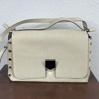 Jimmy Choo Lockett Bolso de Hombro Grande Bolso de Mano Cartera Cuero Guijarro Crema Foto 1 de 4