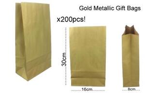 200 x Gold Metallic Paper Gift Bags Lolly Party Birthday Treat Favours Bag