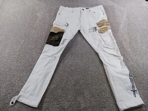 Smoke Rise Mens Denim Jeans 38x32 White Slim Tapered Utility Fashion Cargo Twill - Picture 1 of 17