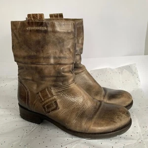 Manas Design Distressed Brown Round Toe Ruched Biker Boots Italy - Gr. 42 US 11 - Bild 1 von 10