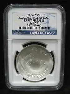 2014-P Uncirculated Baseball Hall of Fame Silver Dollar - NGC MS 69 - Picture 1 of 4