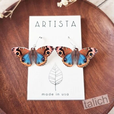 Artista Earrings Open Wing Blue Buckeye Butterfly Lightweight Unique Gift Boho - Image 1 of 4