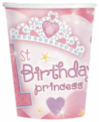 1st Birthday Party Supplies Princess Pink Paper Cups 18 pack Girl Tableware  - Image 1 of 2