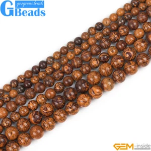 Cuentas de piedra redondas de jaspe piel de elefante amarillo natural para hacer joyas 15" GB - Imagen 1 de 32