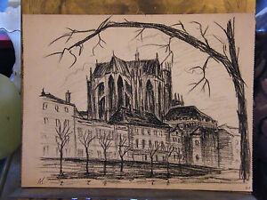 Metz Cathedral André Simon 1926-2014 1960 Artist Lorraine Charcoal