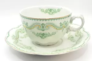 Johnson Bros Limoges Porzellan Grün Weiß Gold Tasse & Untertasse, Swag - Bild 1 von 10