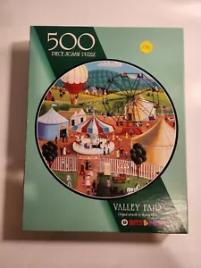 Bits & Pieces Puzzle 500 Pc 19" ROUND Valley Fair HORSES Ferris Wheel 1998 NEW - Picture 1 of 4