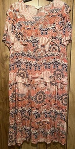 NWT NURTURE by WESTBOUND 3X Orange Multi V-Neck Tiered Ruffled Boho Midi Dress - Picture 1 of 6