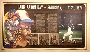 The Hank Aaron Story 1954-1974 2 Sided Poster VTG MLB Home Run Log July 20, 1974 - Picture 1 of 16