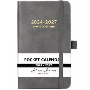 2025-2028 Monthly Pocket Planner - 3 Year Monthly Calendar with Leather Cover - Picture 1 of 7
