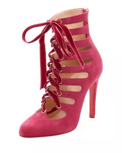 New Christian Louboutin Spinetita Cutout Lace Suede Red Sole Bootie Shoes 36.5 - Picture 1 of 12