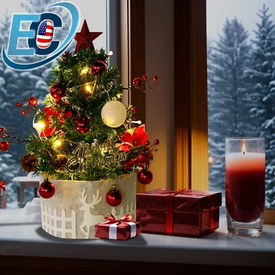 24in Artificial Small Mini Tabletop Christmas Tree w/ Warm LED Light & Ornament - Image 1 of 4