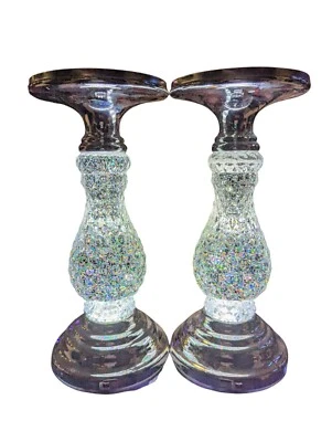 2x Bath & Body Works Silver LED Swirling Glitter Pedestal 3 WICK CANDLE HOLDERS - Image 1 of 4