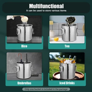 1 Pcs Stainless Steel Cereal Rice Storage Container Bucket Airtight Canister 12L - Picture 1 of 8