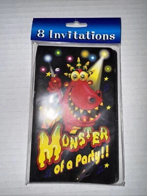 8 Monster Bash Invitations & Envelopes Friendly Design Birthday Party Invites - Image 1 of 2