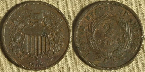 Error: 1864 2 Cent 180 degree Rotated Reverse XF+ IREC583 Cover
