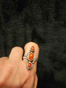 Gorgeous Red Coral Ring Size 7.75  Sterling Silver Natural Gemstone #53 - Picture 1 of 4